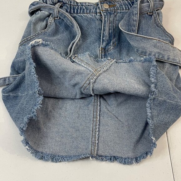 Chelsea & Violet Girls Denim Mini Skirt With Frayed Hem Elastic Waist & Tie Belt - Picture 11 of 11